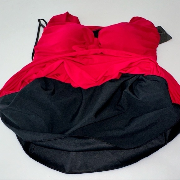 Magicsuit by Miraclesuit Vampire Red Ruffle Bow Tankini Swim Top Size 14 - Picture 7 of 7